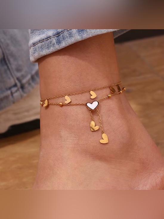 Anthropologie Jewelry - Gold Heart Anklet Unique Jewelry Waterproof